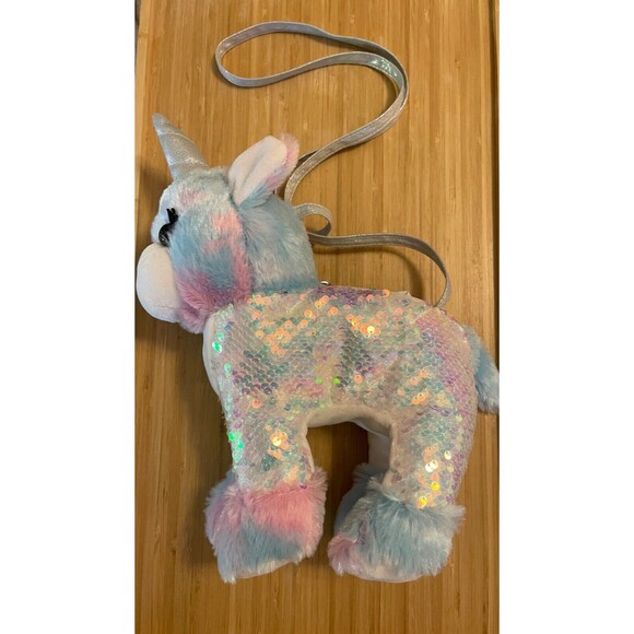 Midwood Brands Unicorn Rainbow Sequin Stuffed Animal Purse  10" - Picture 1 of 9